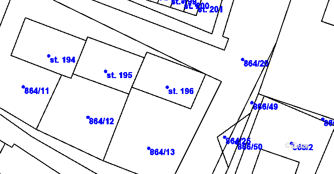 Parcela st. 196 v KÚ Libochovany, Katastrální mapa