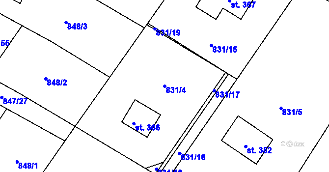 Parcela st. 831/4 v KÚ Libochovany, Katastrální mapa