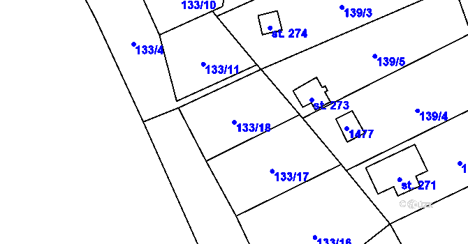 Parcela st. 133/18 v KÚ Libochovany, Katastrální mapa