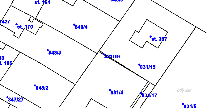 Parcela st. 831/19 v KÚ Libochovany, Katastrální mapa