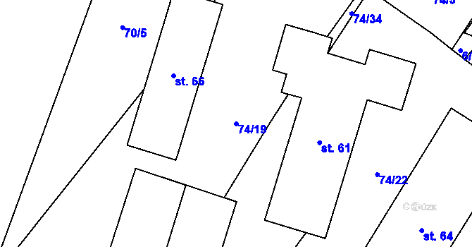 Parcela st. 74/19 v KÚ Řepnice, Katastrální mapa