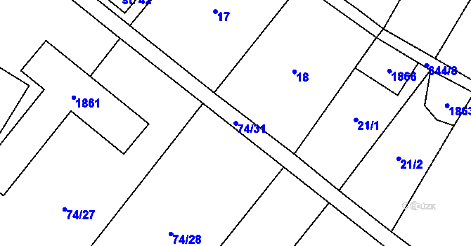 Parcela st. 74/31 v KÚ Řepnice, Katastrální mapa