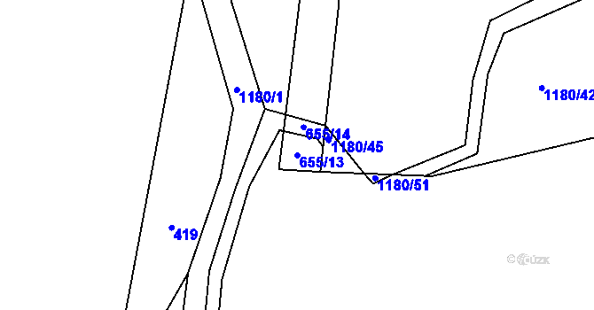 Parcela st. 655/13 v KÚ Řepnice, Katastrální mapa