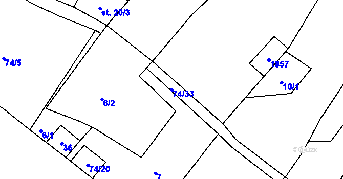 Parcela st. 74/33 v KÚ Řepnice, Katastrální mapa