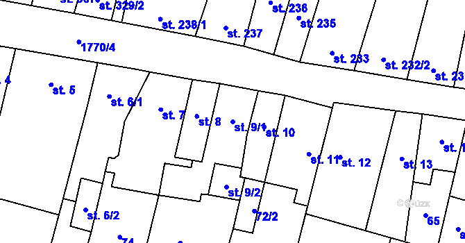 Parcela st. 9/1 v KÚ Libochovice, Katastrální mapa