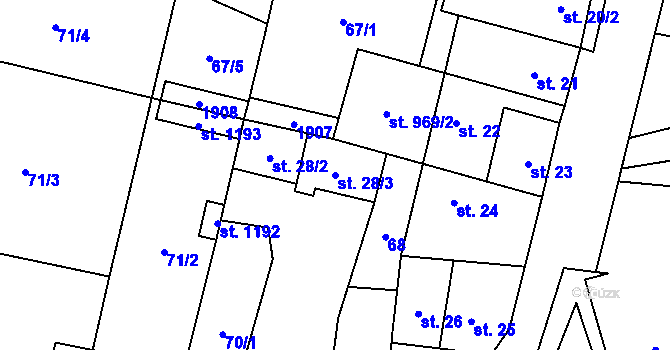 Parcela st. 28/3 v KÚ Libochovice, Katastrální mapa