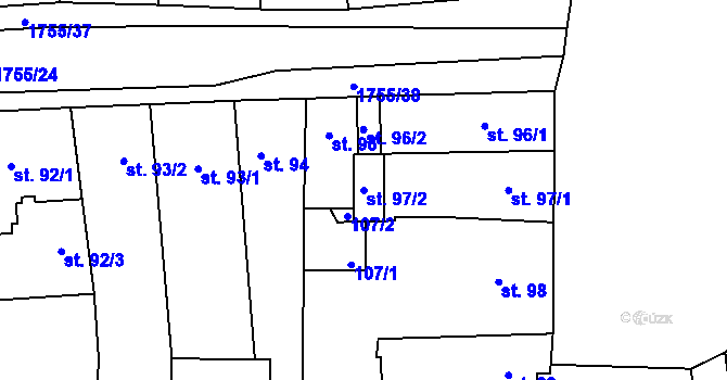 Parcela st. 97/2 v KÚ Libochovice, Katastrální mapa