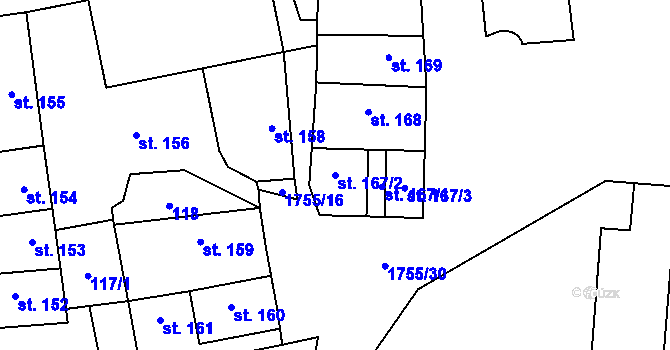 Parcela st. 167/2 v KÚ Libochovice, Katastrální mapa