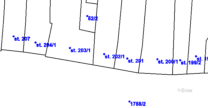 Parcela st. 202/1 v KÚ Libochovice, Katastrální mapa