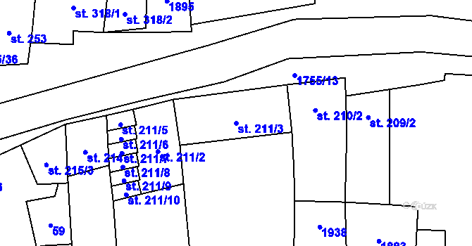Parcela st. 211/3 v KÚ Libochovice, Katastrální mapa