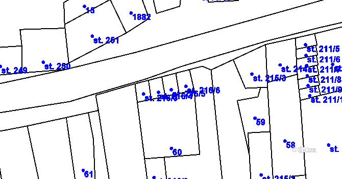 Parcela st. 216/5 v KÚ Libochovice, Katastrální mapa