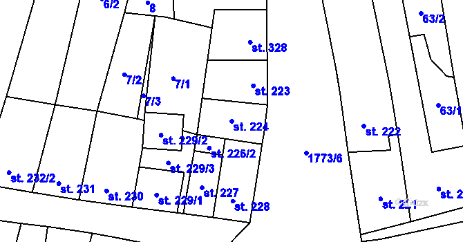 Parcela st. 224 v KÚ Libochovice, Katastrální mapa