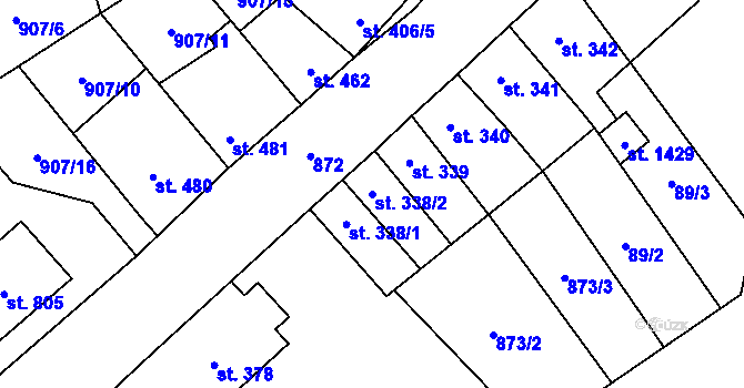 Parcela st. 338/2 v KÚ Libochovice, Katastrální mapa