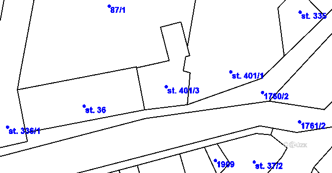 Parcela st. 401/3 v KÚ Libochovice, Katastrální mapa