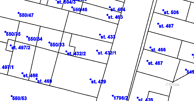 Parcela st. 432/1 v KÚ Libochovice, Katastrální mapa