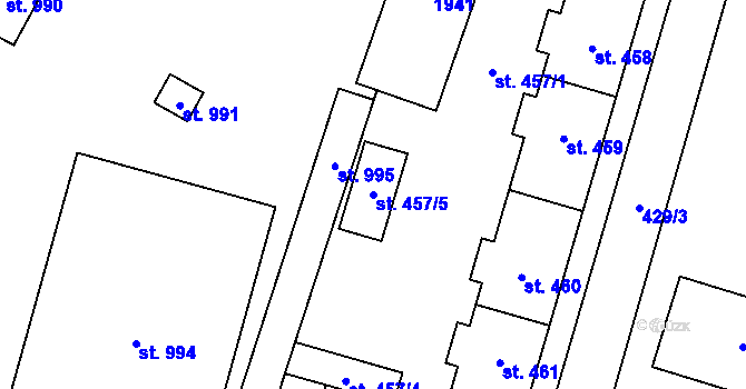 Parcela st. 457/5 v KÚ Libochovice, Katastrální mapa