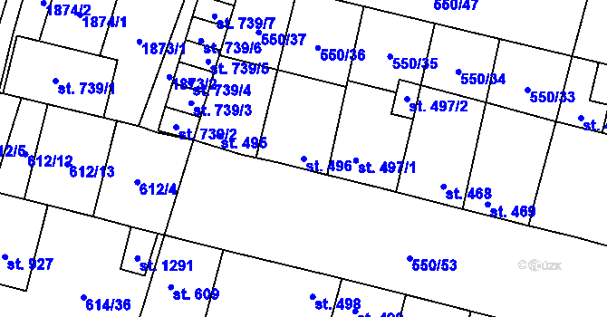 Parcela st. 496 v KÚ Libochovice, Katastrální mapa