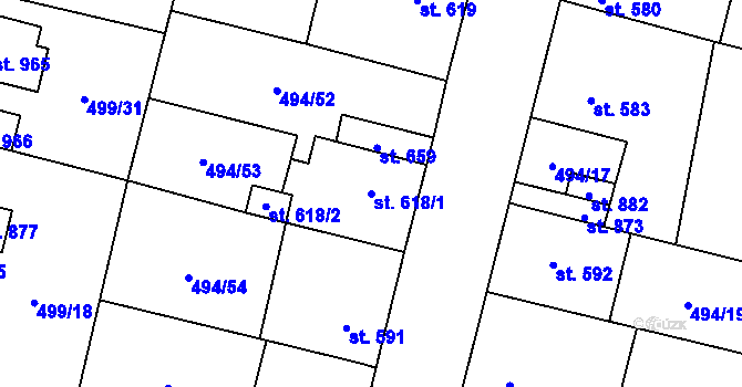 Parcela st. 618/1 v KÚ Libochovice, Katastrální mapa
