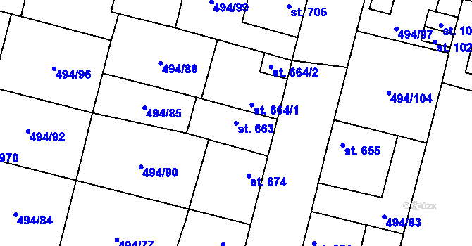 Parcela st. 663 v KÚ Libochovice, Katastrální mapa