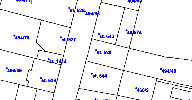 Parcela st. 689 v KÚ Libochovice, Katastrální mapa