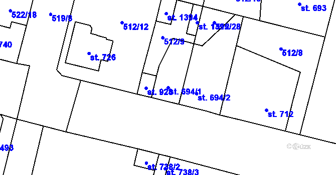 Parcela st. 694/1 v KÚ Libochovice, Katastrální mapa