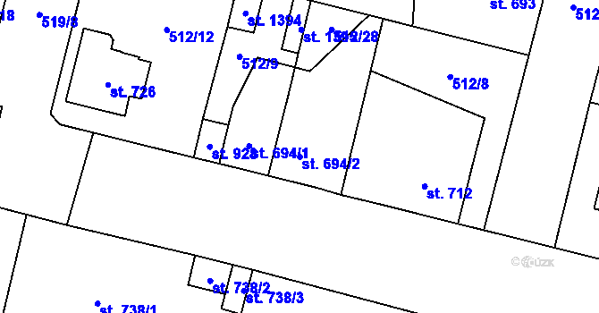 Parcela st. 694/2 v KÚ Libochovice, Katastrální mapa