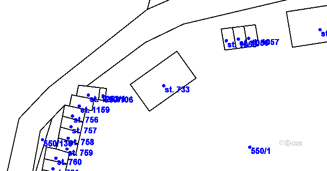Parcela st. 733 v KÚ Libochovice, Katastrální mapa