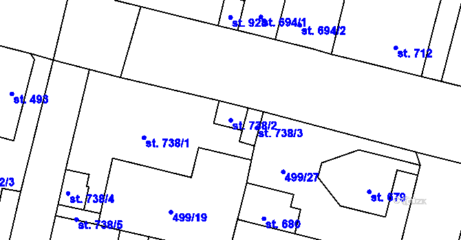 Parcela st. 738/2 v KÚ Libochovice, Katastrální mapa