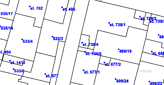 Parcela st. 738/4 v KÚ Libochovice, Katastrální mapa
