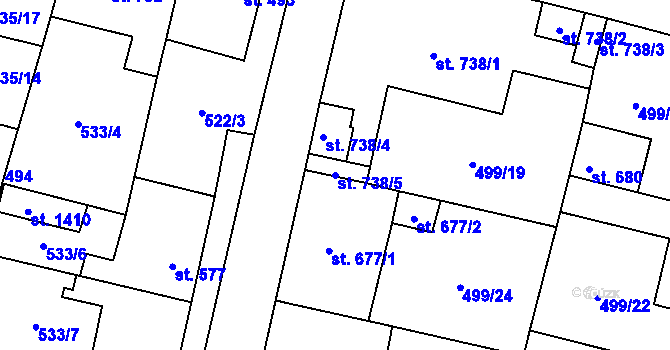 Parcela st. 738/5 v KÚ Libochovice, Katastrální mapa
