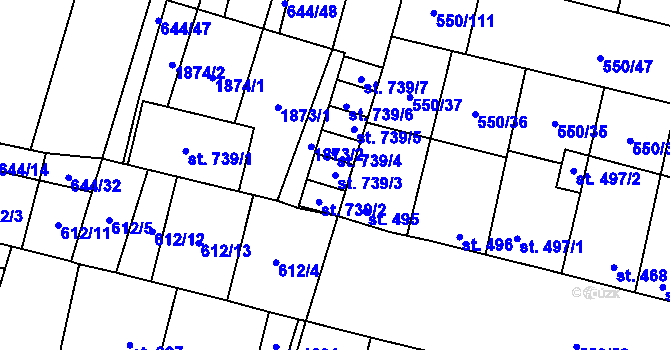 Parcela st. 739/3 v KÚ Libochovice, Katastrální mapa
