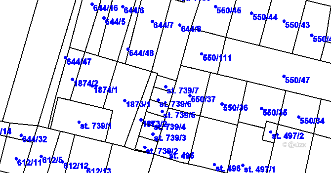 Parcela st. 739/7 v KÚ Libochovice, Katastrální mapa