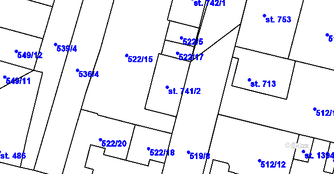 Parcela st. 741/2 v KÚ Libochovice, Katastrální mapa