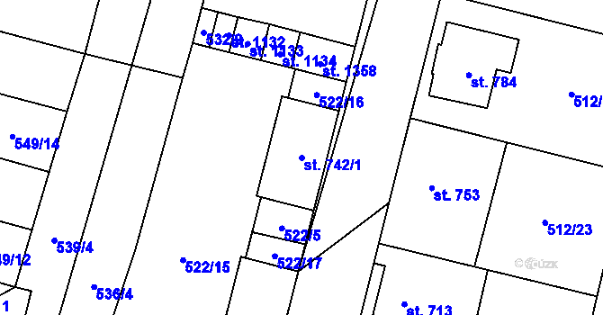 Parcela st. 742/1 v KÚ Libochovice, Katastrální mapa