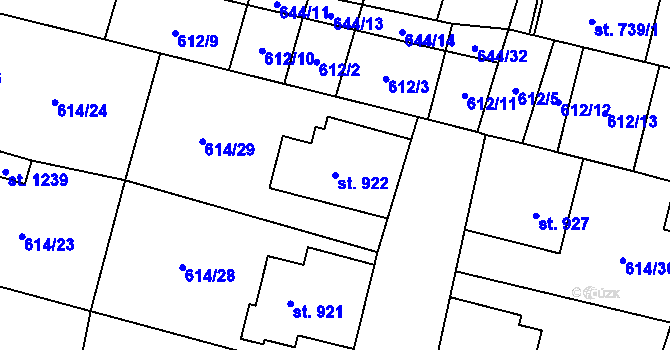Parcela st. 922 v KÚ Libochovice, Katastrální mapa