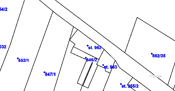 Parcela st. 962 v KÚ Libochovice, Katastrální mapa