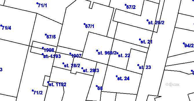 Parcela st. 969/2 v KÚ Libochovice, Katastrální mapa