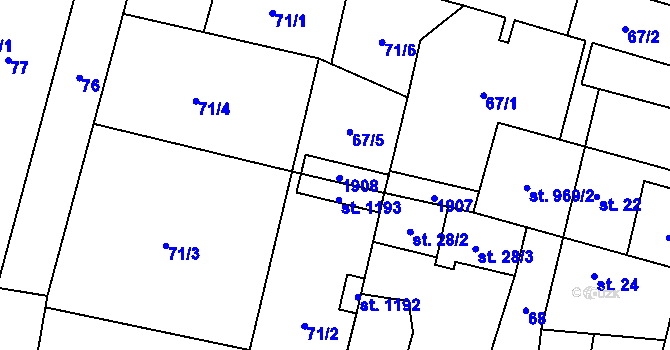 Parcela st. 969/3 v KÚ Libochovice, Katastrální mapa