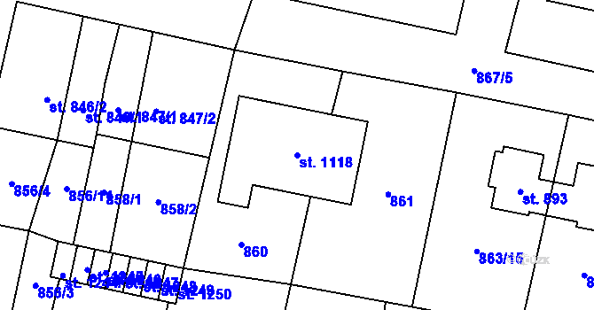 Parcela st. 1118 v KÚ Libochovice, Katastrální mapa