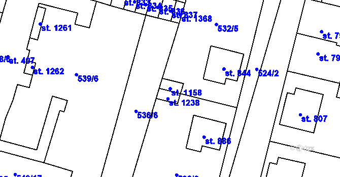 Parcela st. 1158 v KÚ Libochovice, Katastrální mapa