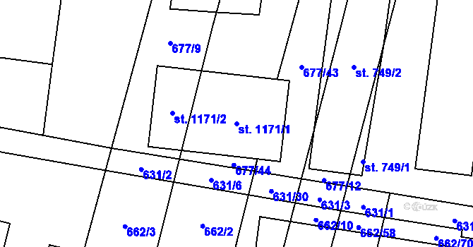 Parcela st. 1171/1 v KÚ Libochovice, Katastrální mapa