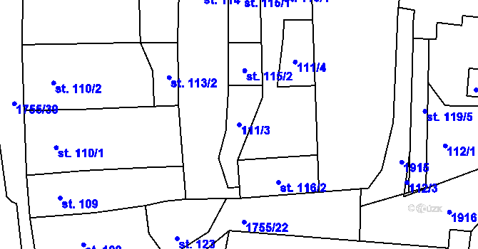 Parcela st. 111/3 v KÚ Libochovice, Katastrální mapa