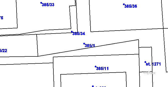 Parcela st. 385/1 v KÚ Libochovice, Katastrální mapa
