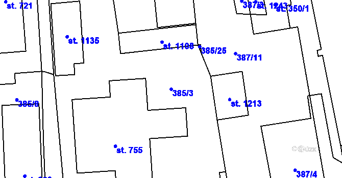 Parcela st. 385/3 v KÚ Libochovice, Katastrální mapa
