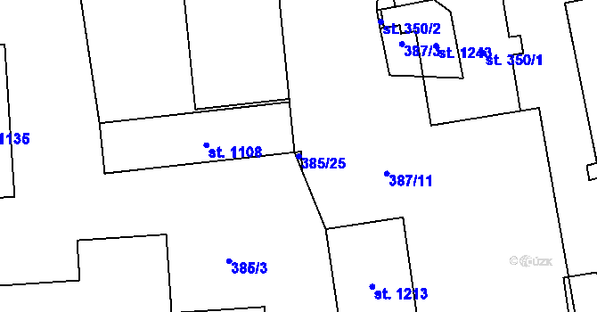 Parcela st. 385/25 v KÚ Libochovice, Katastrální mapa