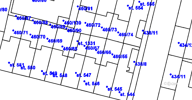 Parcela st. 460/66 v KÚ Libochovice, Katastrální mapa