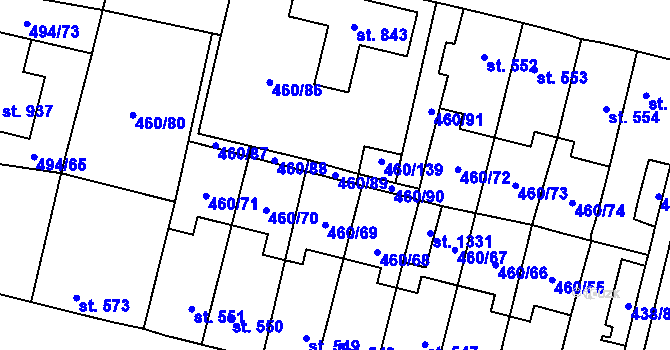 Parcela st. 460/89 v KÚ Libochovice, Katastrální mapa