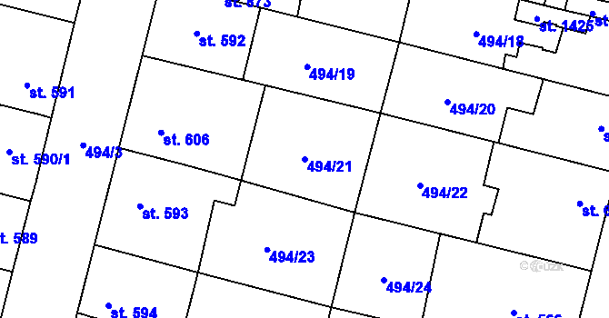 Parcela st. 494/21 v KÚ Libochovice, Katastrální mapa