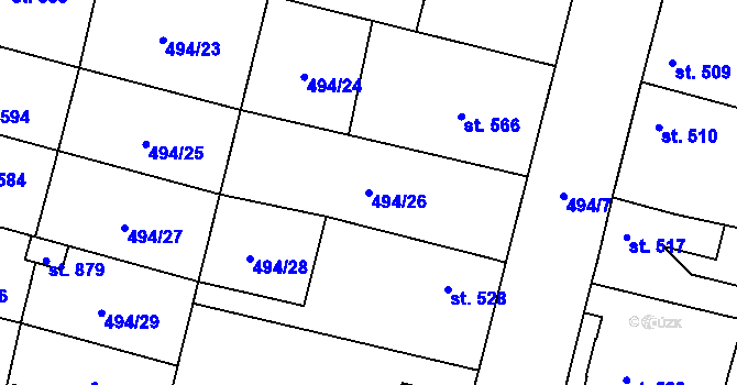 Parcela st. 494/26 v KÚ Libochovice, Katastrální mapa
