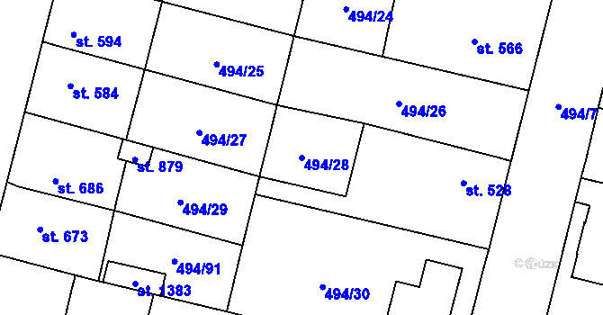 Parcela st. 494/28 v KÚ Libochovice, Katastrální mapa